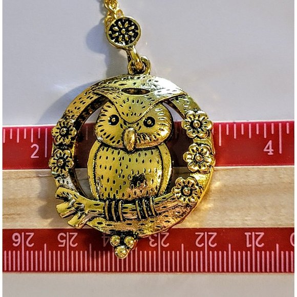 Owl Magnifying Glass/Pendant on 28-30" Gold Tone Chain Women's Gift Casual Snk4 - Picture 5 of 6